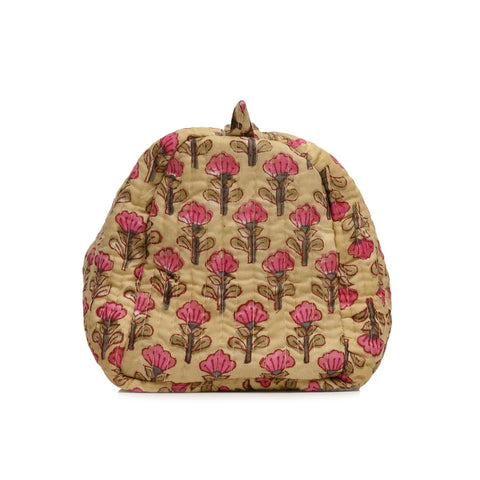 PEACELILY YELLOW HAND BLOCK COTTON PRINTED QUILTED TOILETRY POUCH
