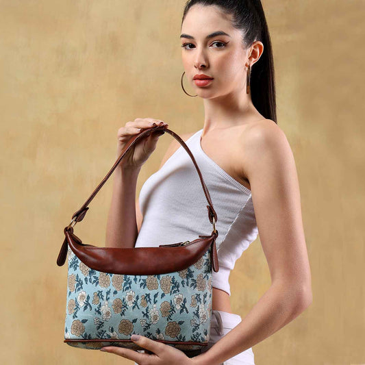 HAND BLOCK COTTON PRINTED HANDBAG VEGAN LEATHER