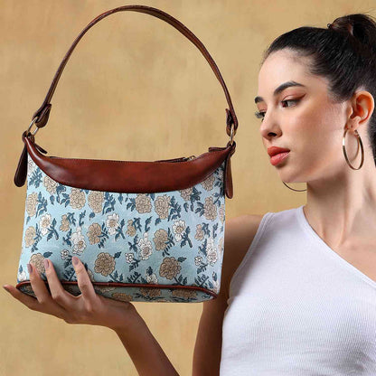 HAND BLOCK COTTON PRINTED HANDBAG VEGAN LEATHER