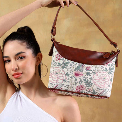 HAND BLOCK COTTON PRINTED HANDBAG VEGAN LEATHER
