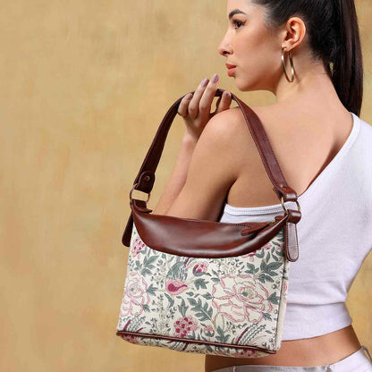 HAND BLOCK COTTON PRINTED HANDBAG VEGAN LEATHER