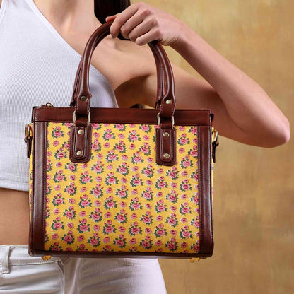 Hand Block Cotton Printed Tote Bag with Vegan Leather