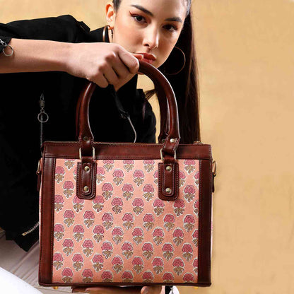 Hand Block Cotton Printed Tote Bag with Vegan Leather