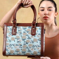 Hand Block Cotton Printed Tote Bag with Vegan Leather