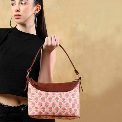 HAND BLOCK COTTON PRINTED HANDBAG VEGAN LEATHER