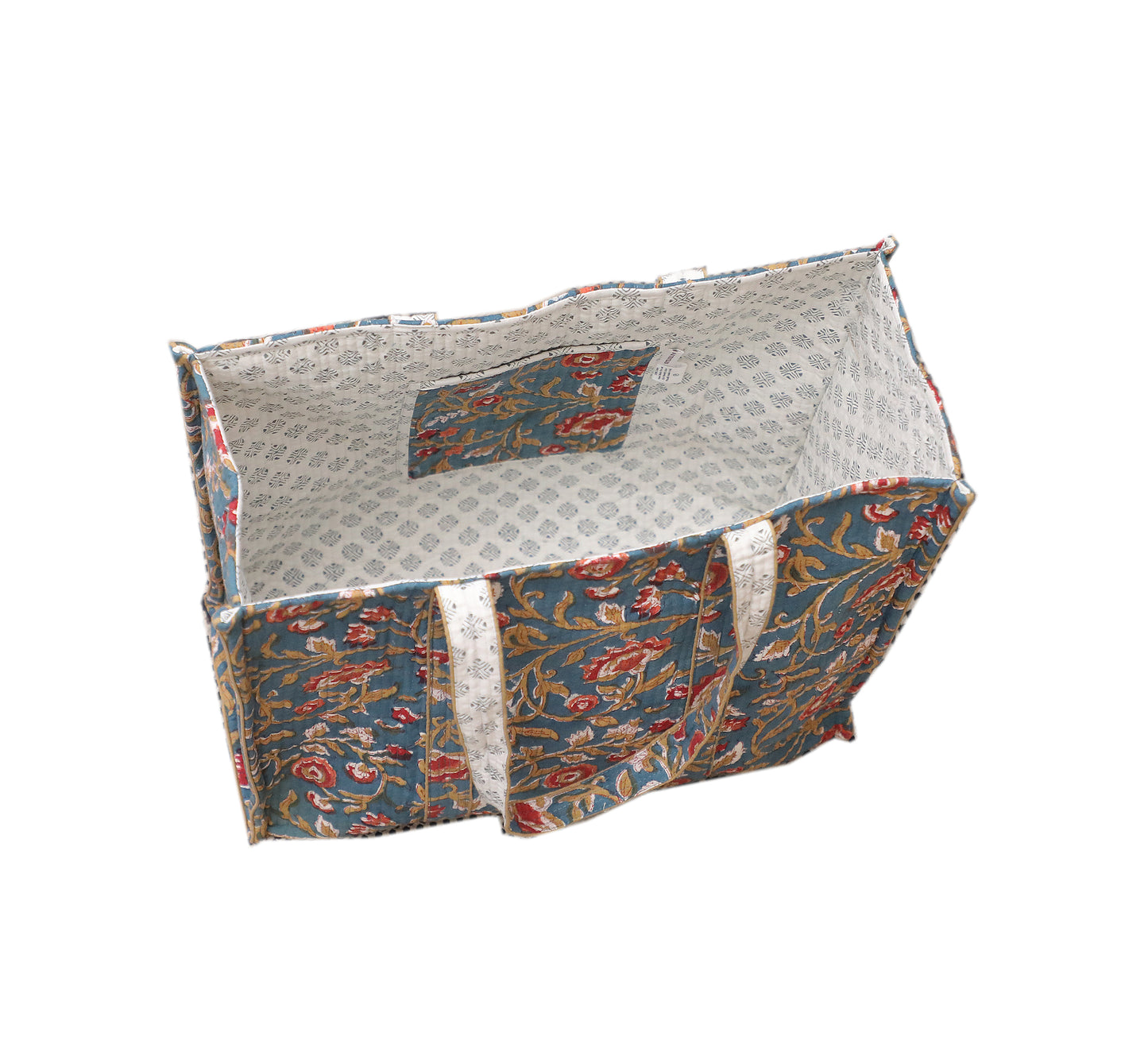 UDAIPUR GARDEN HAND BLOCK COTTON PRINTED QUILTED SHOPPING TOTE BAG