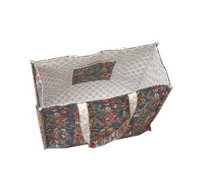 UDAIPUR GARDEN HAND BLOCK COTTON PRINTED QUILTED SHOPPING TOTE BAG