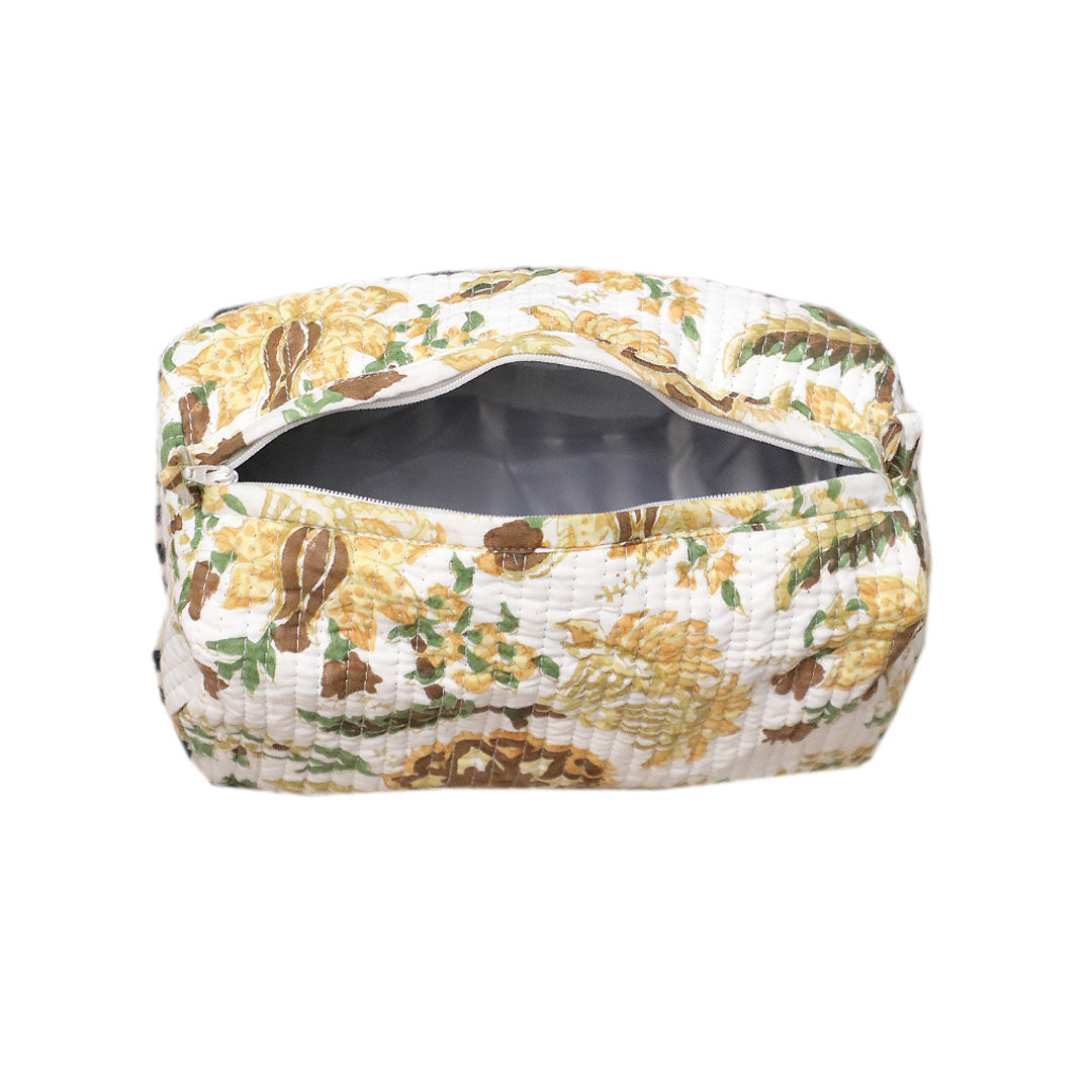 PRITHVI BLOOM  HAND BLOCK COTTON PRINTED QUILTED  TOILETRY & MAKEUP POUCH