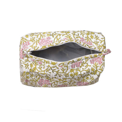 SWARNA PHOOL HAND BLOCK COTTON PRINTED QUILTED TOILETRY & MAKEUP POUCH