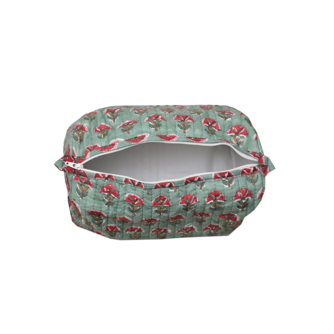 NEELKAMAL HAND BLOCK COTTON PRINTED QUILTED TOILETRY & MAKEUP POUCH