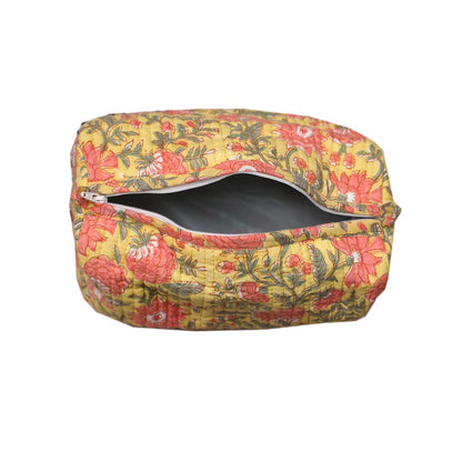 SUNBLOOM HAND BLOCK COTTON PRINTED QUILTED TOILETRY & MAKEUP POUCH
