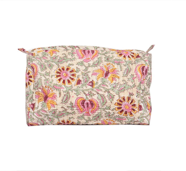 ARALI HAND BLOCK COTTON PRINTED QUILTED TOILETRY & MAKEUP POUCH