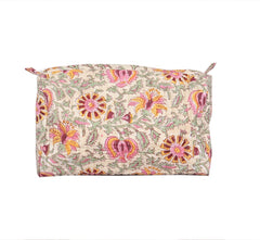 ARALI HAND BLOCK COTTON PRINTED QUILTED TOILETRY & MAKEUP POUCH