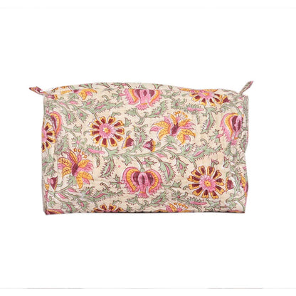 ARALI HAND BLOCK COTTON PRINTED QUILTED TOILETRY & MAKEUP POUCH