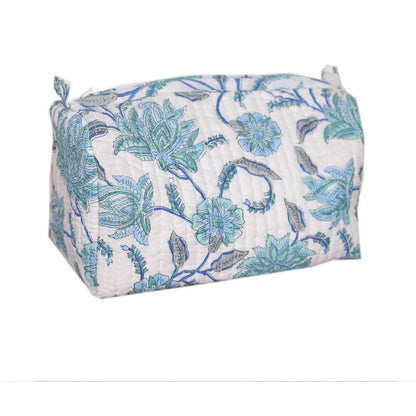 CHAMANTHI HAND BLOCK COTTON PRINTED QUILTED  TOILETRY & MAKEUP POUCH