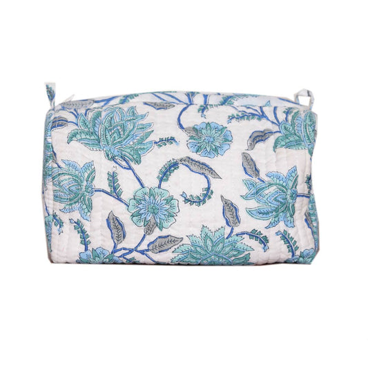 CHAMANTHI HAND BLOCK COTTON PRINTED QUILTED  TOILETRY & MAKEUP POUCH
