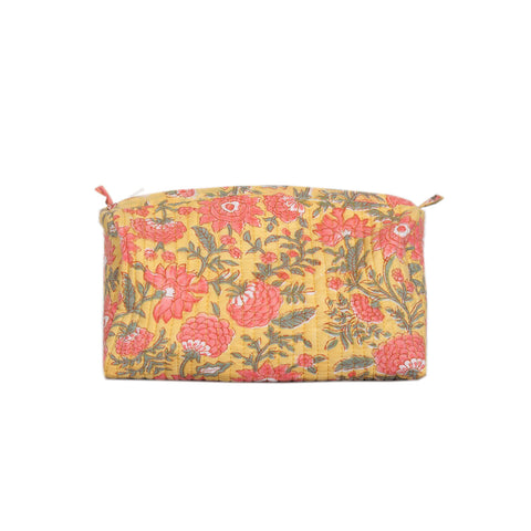 ASTER HAND BLOCK COTTON PRINTED QUILTED  TOILETRY & MAKEUP POUCH