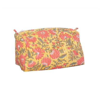 ASTER HAND BLOCK COTTON PRINTED QUILTED  TOILETRY & MAKEUP POUCH