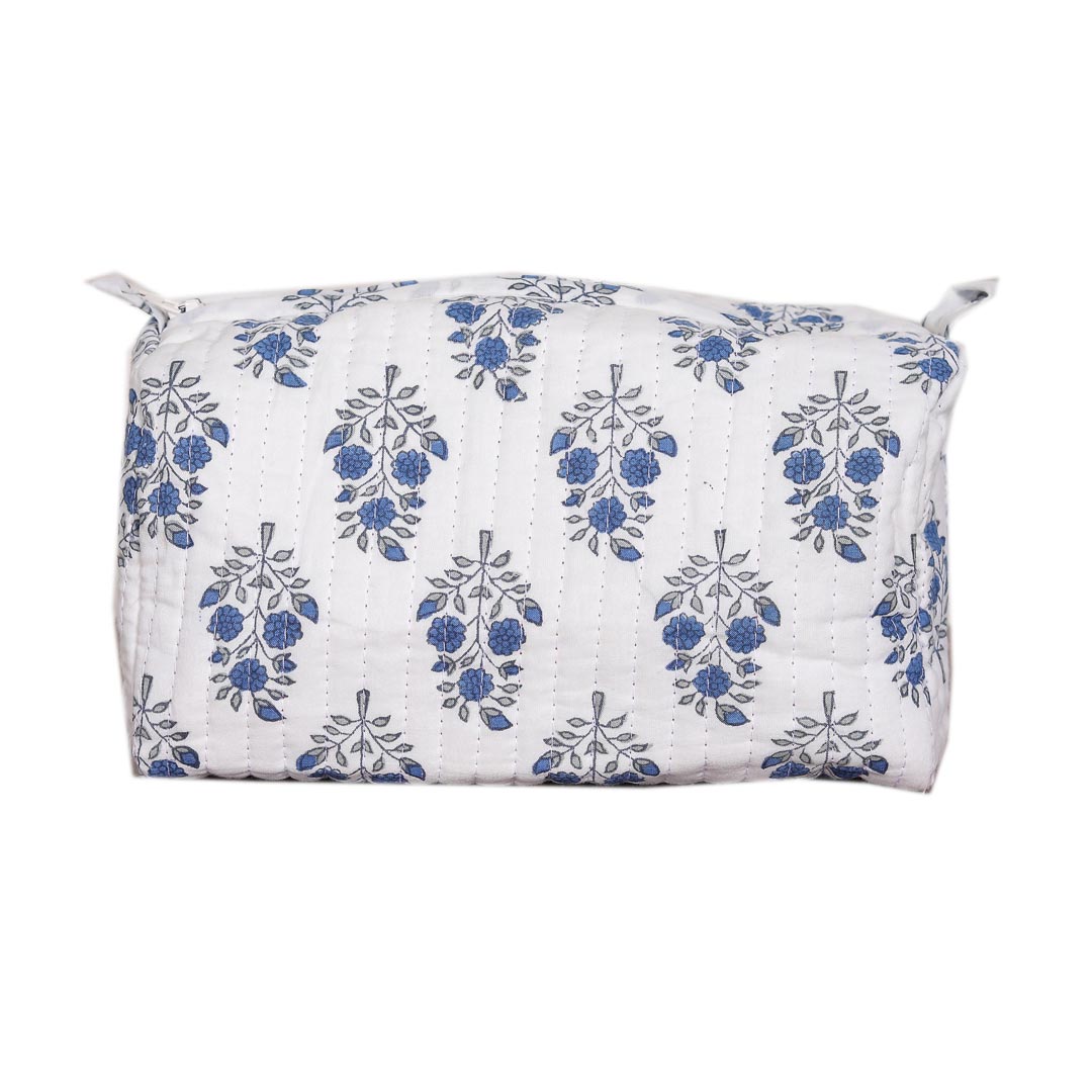 CRAPE MRYTLE HAND BLOCK COTTON PRINTED QUILTED  TOILETRY & MAKEUP POUCH