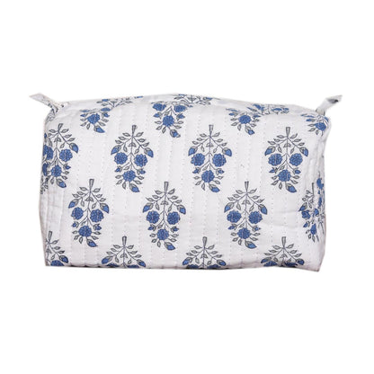 CRAPE MRYTLE HAND BLOCK COTTON PRINTED QUILTED  TOILETRY & MAKEUP POUCH