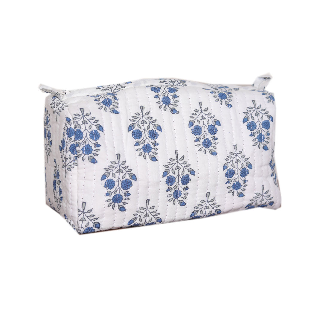 CRAPE MRYTLE HAND BLOCK COTTON PRINTED QUILTED  TOILETRY & MAKEUP POUCH