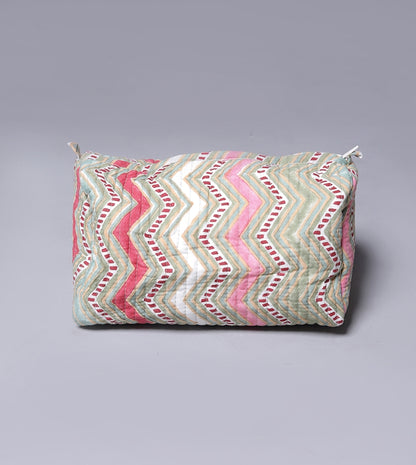 CHEVRON HAND BLOCK COTTON PRINTED QUILTED TOILETRY & MAKEUP POUCH