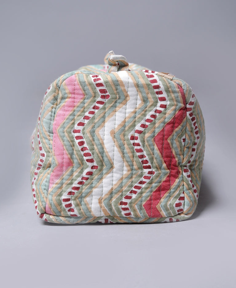 CHEVRON HAND BLOCK COTTON PRINTED QUILTED TOILETRY & MAKEUP POUCH
