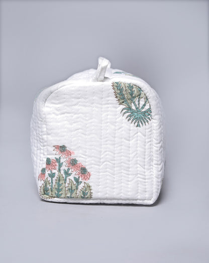 ARGEMONE MEXICANA HAND BLOCK COTTON PRINTED QUILTED TOILETRY & MAKEUP POUCH