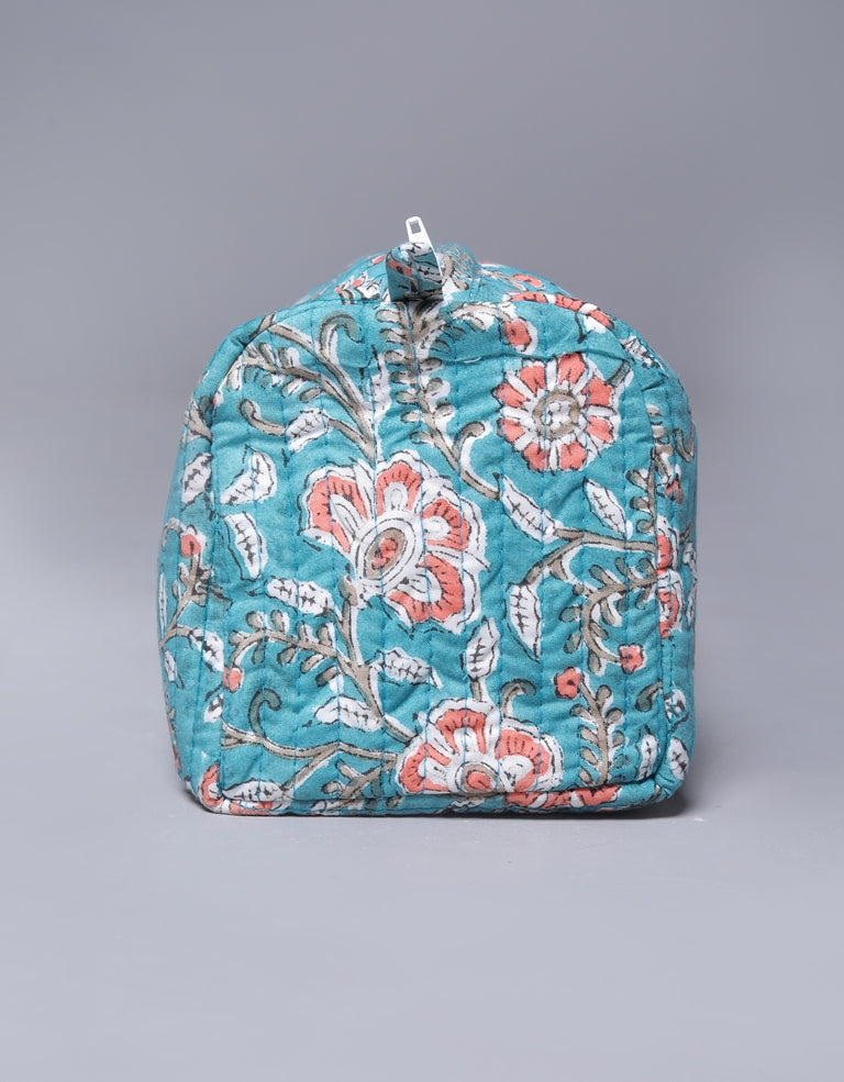ENGLISH GARDEN FLORAL HAND BLOCK COTTON PRINTED QUILTED TOILETRY & MAKEUP POUCH