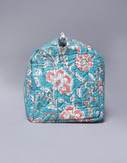 ENGLISH GARDEN FLORAL HAND BLOCK COTTON PRINTED QUILTED TOILETRY & MAKEUP POUCH