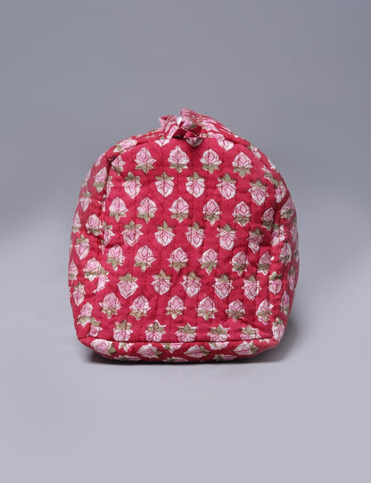 RED KETCHU HAND BLOCK COTTON PRINTED QUILTED TOILETRY & MAKEUP POUCH