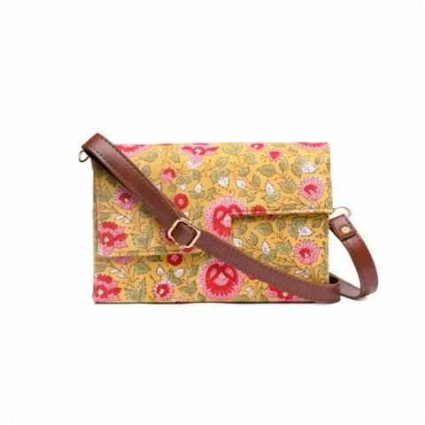 BLOSSOMING ROSES IN BASANT COTTON PRINTED BOX BAG