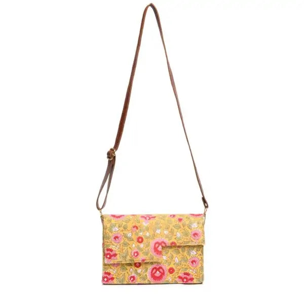 BLOSSOMING ROSES IN BASANT COTTON PRINTED BOX BAG