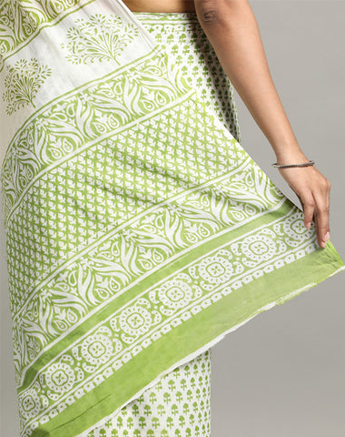 ELM HAND BLOCK COTTON SANGNAERI PRINTED SAREE WITH BLOUSE