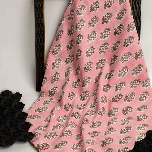 BLOCK PRINTED COTTON FABRIC CARDMOM BUTTI