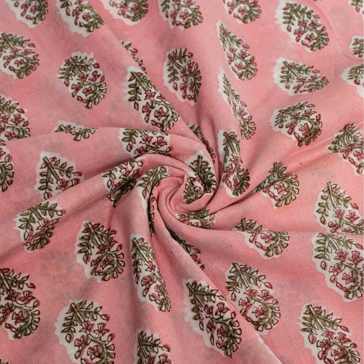 BLOCK PRINTED COTTON FABRIC CARDMOM BUTTI