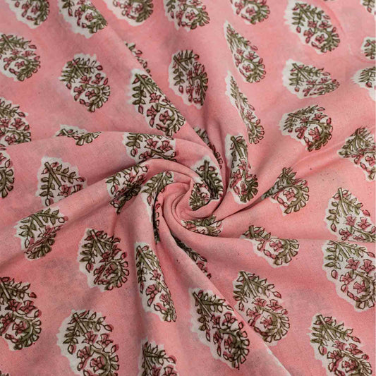 BLOCK PRINTED COTTON FABRIC CARDMOM BUTTI