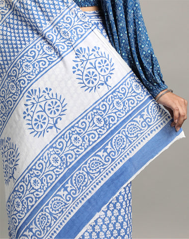 LINDEN HAND BLOCK COTTON SANGNAERI PRINTED SAREE WITH BLOUSE