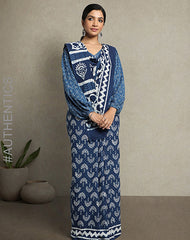 TAMARIND COTTON HAND BLOCK INDIGO PRINTED SAREE WITH BLOUSE