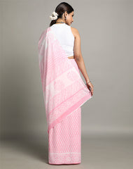 ETNIES HAND BLOCK COTTON SANGNAERI PRINTED SAREE WITH BLOUSE