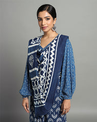 TAMARIND COTTON HAND BLOCK INDIGO PRINTED SAREE WITH BLOUSE