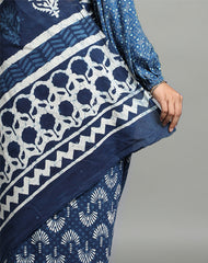 TAMARIND COTTON HAND BLOCK INDIGO PRINTED SAREE WITH BLOUSE