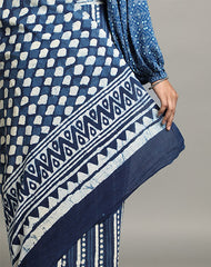 AEGLE COTTON HAND BLOCK INDIGO PRINTED SAREE WITH BLOUSE