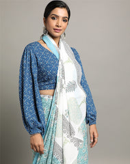 VINCA HAND BLOCK COTTON SANGNAERI PRINTED SAREE WITH BLOUSE