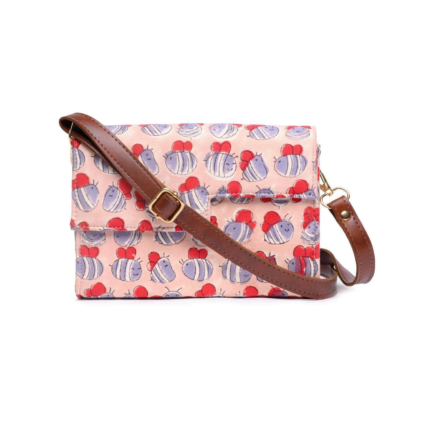 HONEY BEE_PEACH COTTON PRINTED BOX BAG