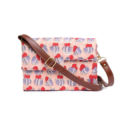 HONEY BEE_PEACH COTTON PRINTED BOX BAG