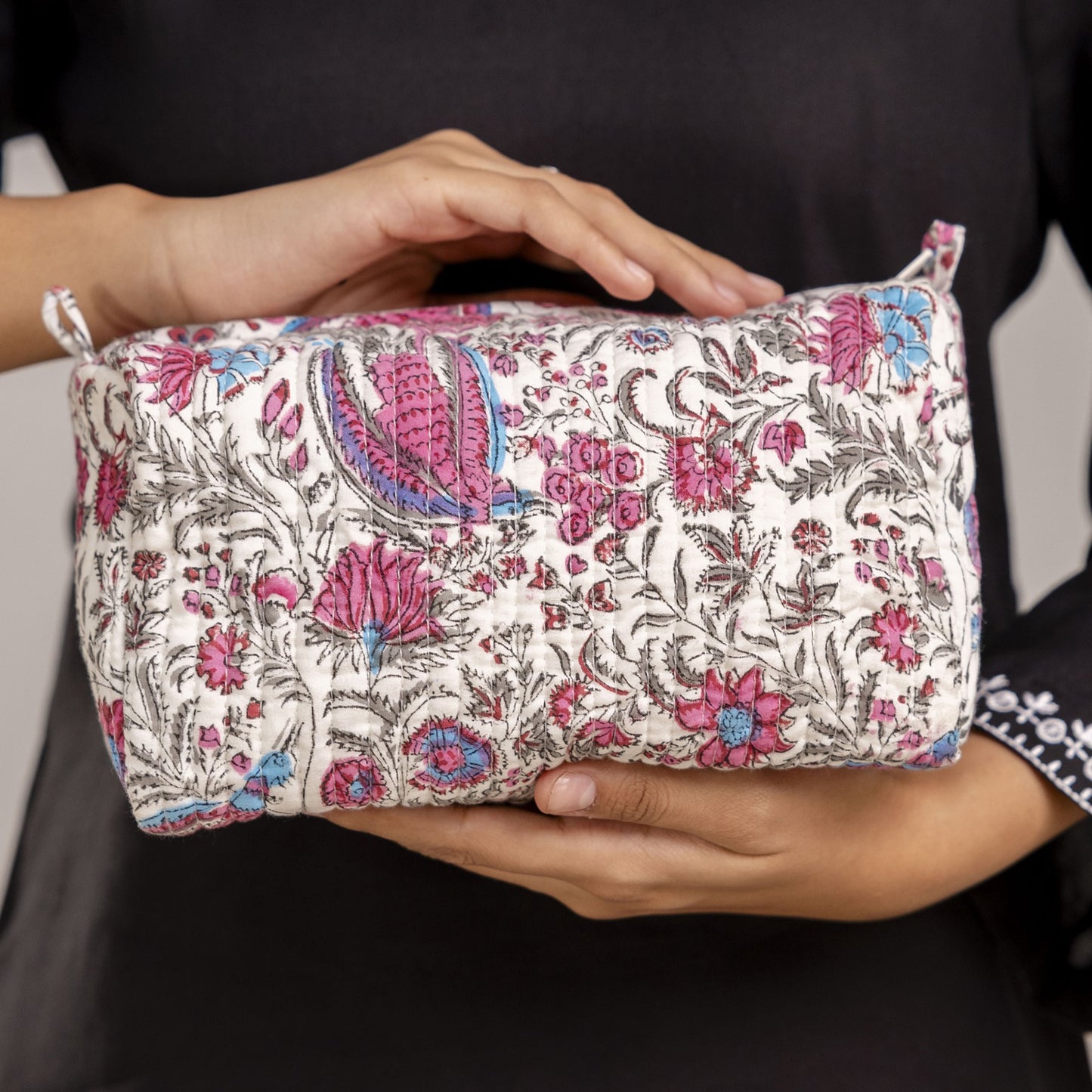 CHINTZ JAL _ 5 HAND BLOCK COTTON PRINTED QUILTED TOILETRY POUCH