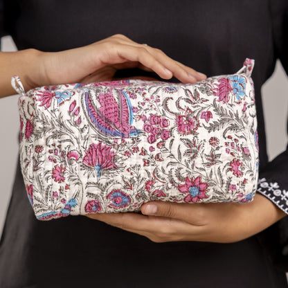 CHINTZ JAL _ 5 HAND BLOCK COTTON PRINTED QUILTED TOILETRY POUCH