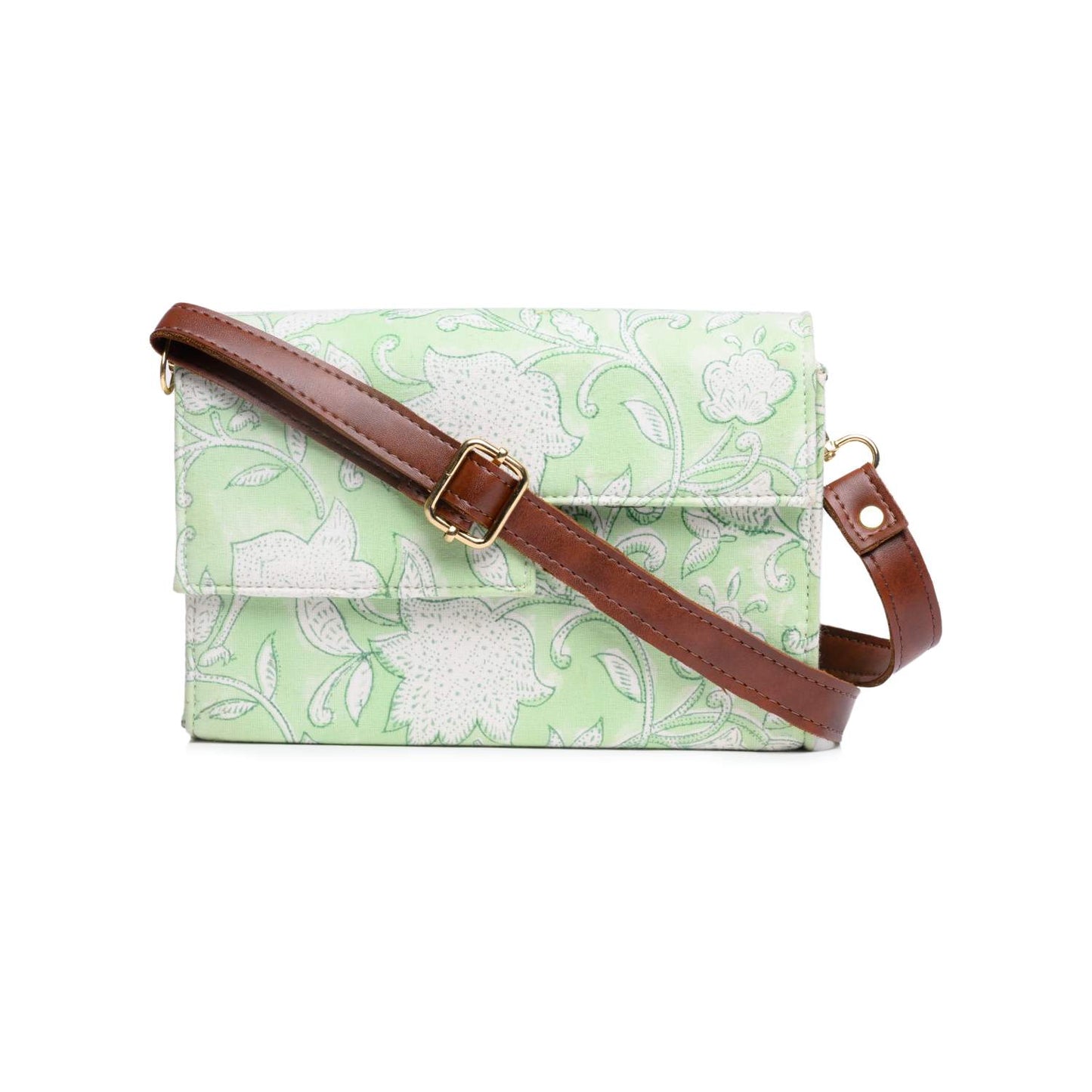 TULIP STAR HAND BLOCK COTTON PRINTED BOX BAG VEGAN LEATHER