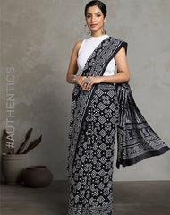 PARALLELOGRAM HAND BLOCK COTTON PRINTED SAREE WITH BLOUSE